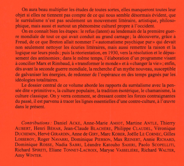 Quatrième de couverture de la revue Mélusine numéro 16