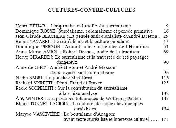 Sommaire de la revue Mélusine numéro 16