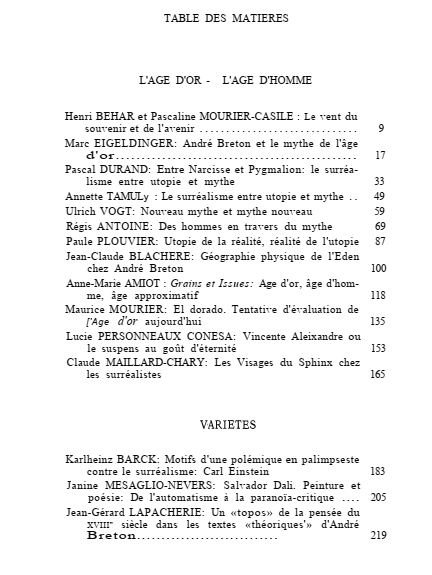 Table des matières de la revue Mélusine numéro 7